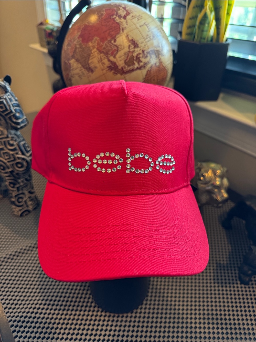 Bebe Hot Red Rhinestone Logo Cap NWT Beautiful bright red.